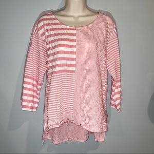 Choices Abstract Striped Pink Crinkle Top